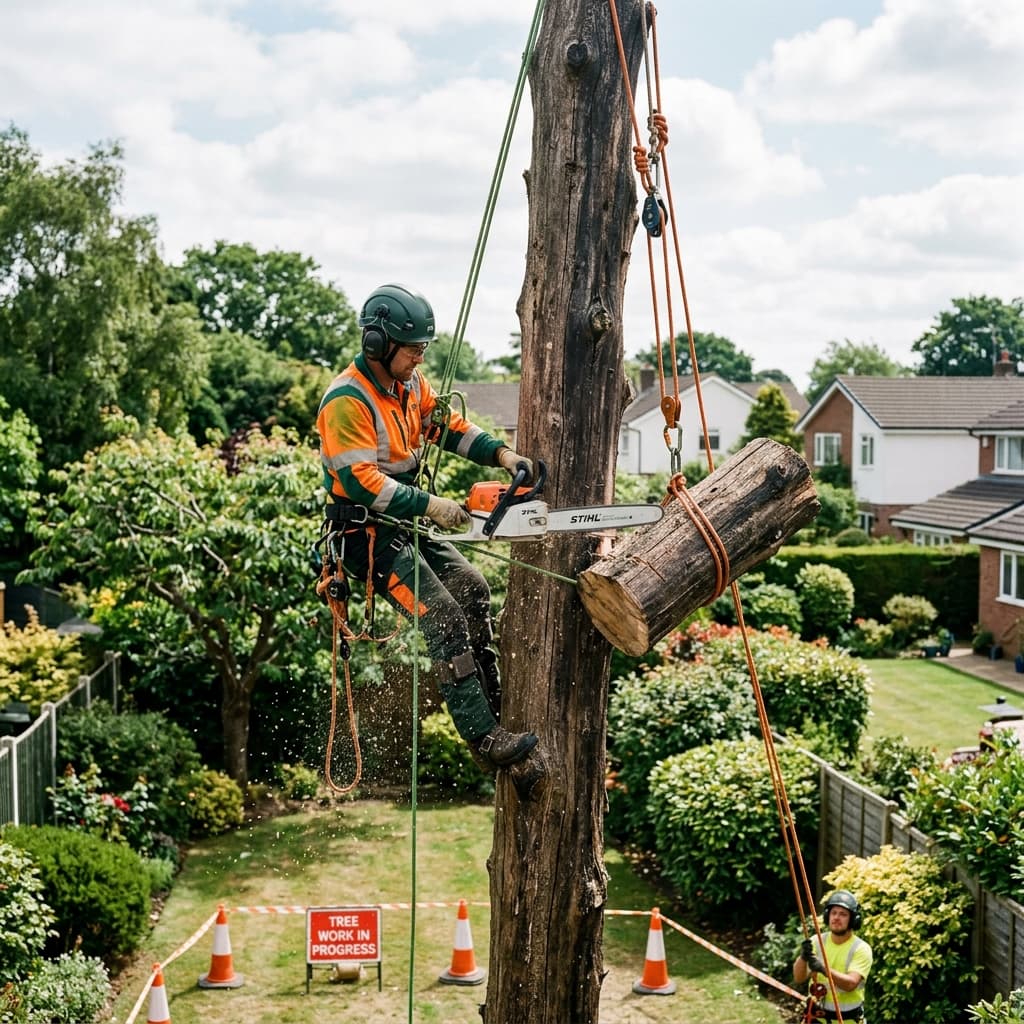 Operazioni di abbattimento alberi in sicurezza